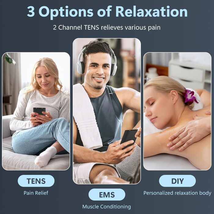 TENS/EMS масажер для тіла 3-в-1: 12 режимів, електрична стимуляція м'язів, для рук, ніг, спини, плечей, шиї (12 електродів)