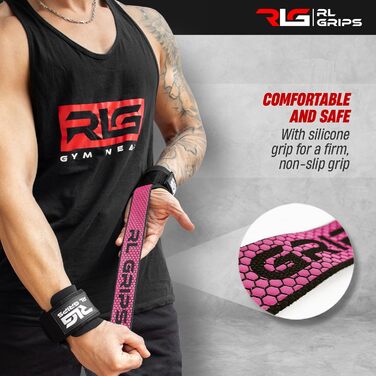 Лямки для тяги RL Grips для важкої атлетики та пауерліфтингу з захистом зап'ясть, допоміжні ручки для станової тяги та бодібілдингу (Рожеві)