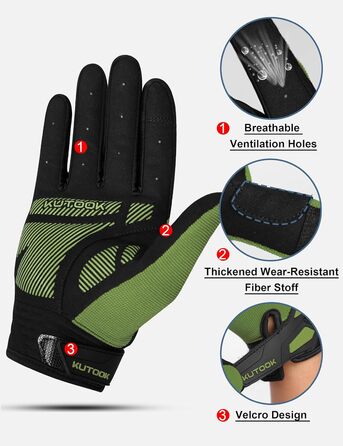 Рукавички для гірського велосипеда KUTOOK: захист долоні, сенсорний екран, дихаючі, зелені, XL