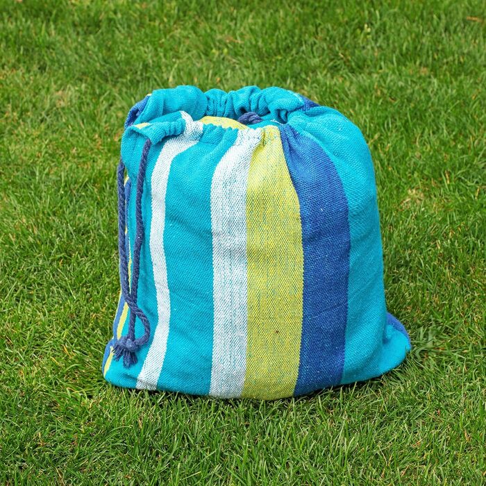 Подвійна гамак SONGMICS, 249x150 см, 136 кг, з сумкою, ременями, карабінами, для тераси, балкона, саду, відпочинку на природі, кемпінгу, блакитно-жорий