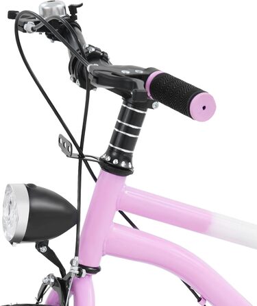 Дитячий велосипед 16 дюймів для хлопчиків та дівчаток, сталевий, 5-8 років, з бічними колесами та регулюванням висоти, рожевий + LED-ліхтар