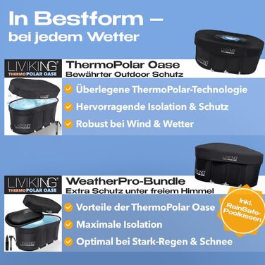 Тонна для криотерапії Eisbad, мобільна ванна для дорослих 120 см, комплект KOMFORT, чорний WeatherPro Bundle