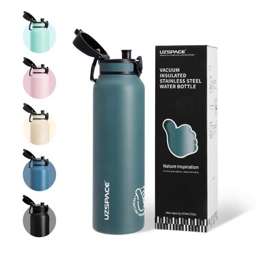 Термос-пляшка UZSPACE 1л (970мл) з нержавіючої сталі, ізольована, з 1-кліком відкриття, без витоків, для спорту, фітнесу, туризму, зеленого кольору
