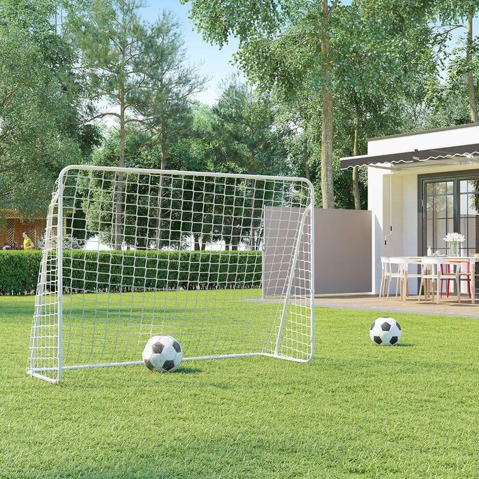 Ворота для футболу SONGMICS з сіткою, швидкий монтаж, для саду, двору, парку, пляжу, сталеві труби, сітка PE (76 x 215 x 150 см, Білий)
