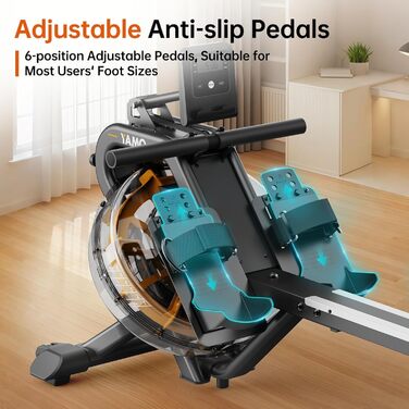 Гребний тренажер YAMO YR40 - жовтий, 16л, 6 рівнів опору, LCD, Bluetooth, Kinomap, 158кг