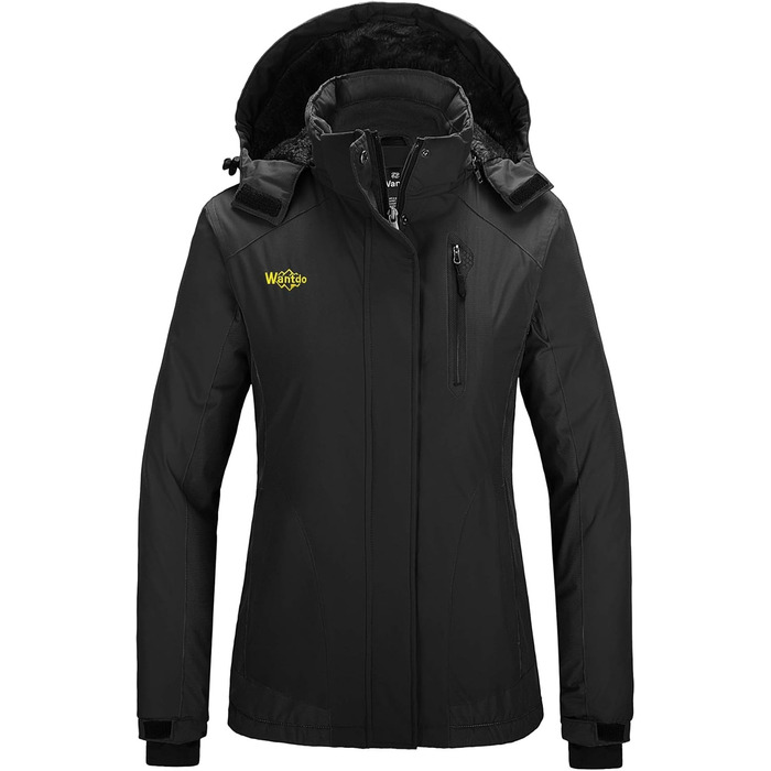 Жіноча зимова куртка Wantdo для катання на лижах, сноуборді та активного відпочинку на природі. Тепла флісова підкладка, водонепроникний вітрозахисний капюшон, куртка з підкладкою, колір чорний (M)