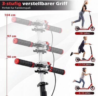 COSTWAY Кискскутер з дзвіночком та підставкою, регульована висота керма, складний, вантажопідйомність до 100 кг, з ременем для перенесення, для дітей та дорослих (червоний)