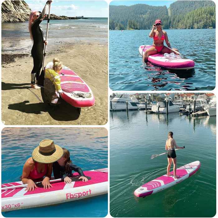 FBSPORT SUP дошка 11' Premium Stand Up Paddle Board для йоги з аксесуарами та сумкою | Широка стійка, контроль на хвилях, неслизька поверхня, страховка, весло та насос для молоді та дорослих (рожевий)