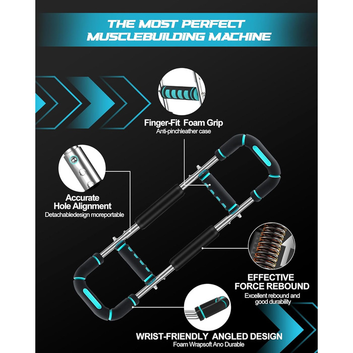 Тренування рук Twister з 6 рівнями (30-50 кг/30-150 lbs), портативний тренажер для грудних м'язів зі знімним дизайном - тренажер для грудей чоловіків для дому, офісу та подорожей, червоний 30-100 lbs, 4Spring (синій 40-100 lbs)