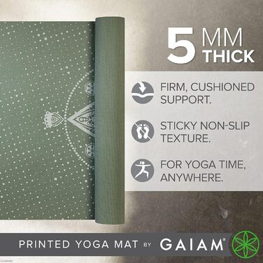 Килимок для йоги Gaiam Premium Print, антиковзкий, для фітнесу, пілатесу та всіх видів йоги
