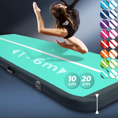 Гімнастичний надувний мат VENDOMNIA Airtrack 300x100x20 см, м'ятно-сірий, з електричною помпою та сумкою, для фітнесу, йоги, спорту, тренувань