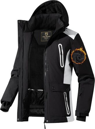 Водонепроникна жіноча зимова куртка FREE SODIER з флісовою підкладкою та капюшоном, Ginger Yeow (M, чорний/білий)