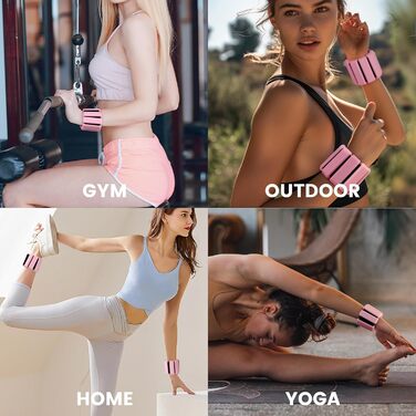 Ваги для ніг та рук, регульовані | Комплект 2 шт (1 кг пара, 0,5 кг кожний) | Силіконові ваги на зап'ястя для жінок | Йога, Пілатес, танець, балет, біг, плавання, кардіо (Рожевий)