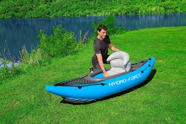 Надувний одномісний каяк Hydro-Force Cove Champion з веслом, помпою та сумкою для перенесення, синій