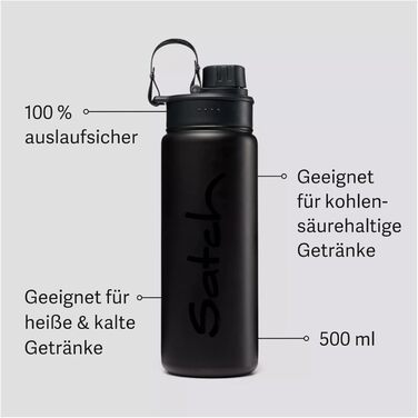 Пляшка для води Satch з нержавіючої сталі, 0,5 л, BPA Free, герметична, для гарячих та холодних напоїв, чорна