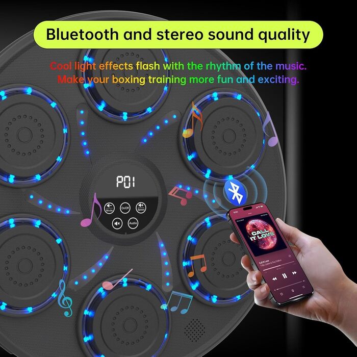 Електронний боксерський тренажер LeuKoles 2025 з Bluetooth, LED підсвіткою, музикою, боксерськими рукавичками, для настінного монтажу, 9 режимів швидкості та підрахунок ударів