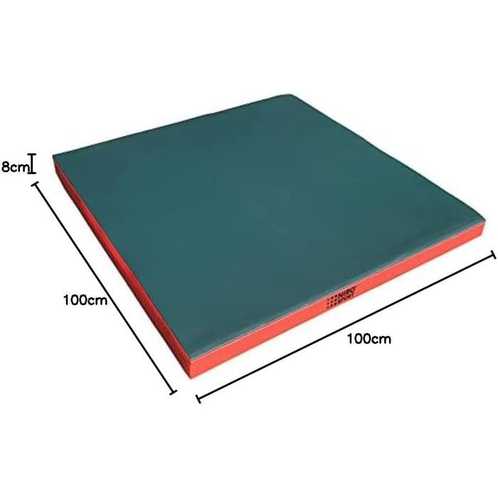 Гімнастичний мат NiroSport 100x100x8 см, м'який мат для фітнесу, спорту та тренувань, захисний мат, зелений/червоний, вироблено в Німеччині