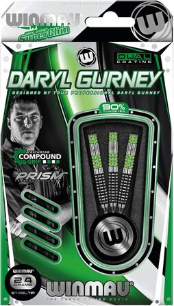 Дротики WINMAU Daryl Gurney 24 г, професійні, вольфрамові, стальні, набір з оперенням і хвостовиками