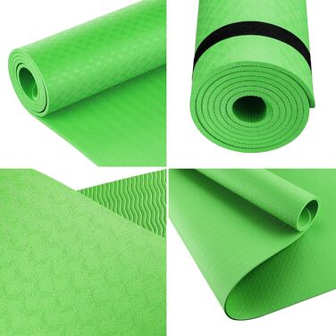 Килимок для йоги BODYMATE Premium TPE 183x61 см, нековзкий, фітнес-мат для йоги, пілатесу, спорту, товщина 6 мм, зелений