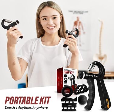 Регульований тренажер для рук Handtrainer з опором 4,5–59 кг, чорний. Для розвитку м'язів, реабілітації та зняття стресу