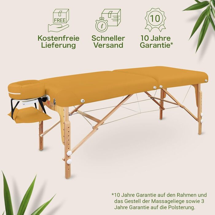 Zen Mobile Масажний стіл: компактний, складний, регульований. З кутовими закругленнями, підголівником, підлокітниками та кишенею (Сафранове жовте)