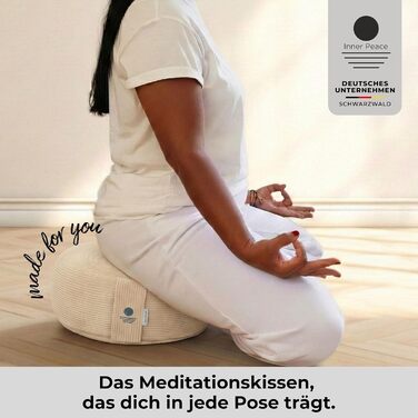 Йога подушка Inner Peace Кругла з шнуром 33 x 16 см XL | Подушка для медитації | З органічної бавовни та дінкової вати | Йога подушка для сидіння | Виготовлено в Німеччині (пісок)