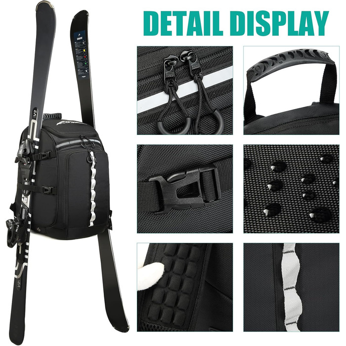 Чохол для лижних черевиків з відділенням для шолома, 65L, нейлон, рюкзак для лиж, роликів, ковзанів, чорний