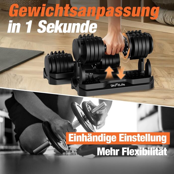 Набір регульованих гантелей DH FitLife 10 в 1 (12кг x 2), розбірні гантелі з 10 рівнями ваги від 2,5 до 12 кг