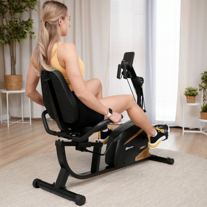 Горизонтальний велотренажер Hop-Sport HS-045L Volt магнітний золотистий