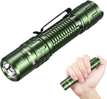 Wurkkos TD02 тактична ліхтарик LED, 2000 люмен, USB-C, водонепроникний IP68, 6 режимів, компактний, для активностей на відкритому повітрі та в приміщенні (зелений)