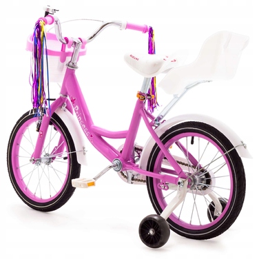 Дитячий велосипед 16 дюймів для дівчинки, рожевий, зі стрічками та сидінням