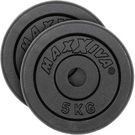 MAXXIVA Набір гантельних дисків 2×5 кг, чавун, чорний, 10 кг для фітнесу, бодібілдингу, силових тренувань