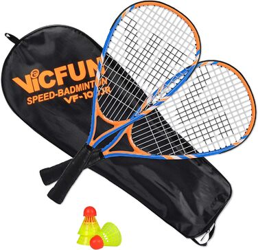Дитячий набір для бадмінтону VICFUN Speed-Badminton 100: 2 ракетки, 3 волани, синьо-оранжева сумка