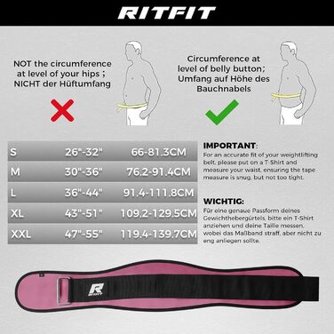 Пояс для важкої атлетики RitFit 6'' (Рожевий, XS) для силових тренувань, бодібілдингу та пауерліфтингу з липучкою