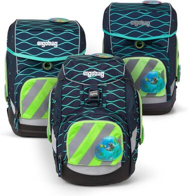Набір безпеки ergobag pack із світловідбиваючими смужками, 3 предмети, універсальний розмір, зелений, для рюкзаків pack, cubo, cubo light після липня 2019