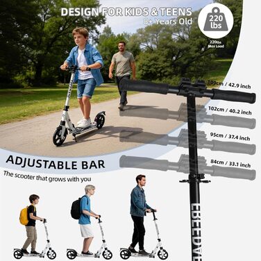 Міський трюковий ролер FREEDARE Cityroller для дітей та дорослих, складний, колеса 200 мм, регулювання висоти, до 100 кг, білий