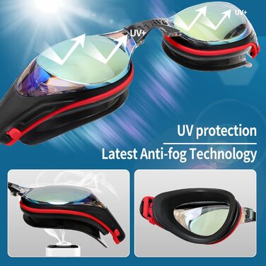 Окуляри для плавання WAVE -6.5, антифог, UV-захист, для короткозорих, чорні, без протікання