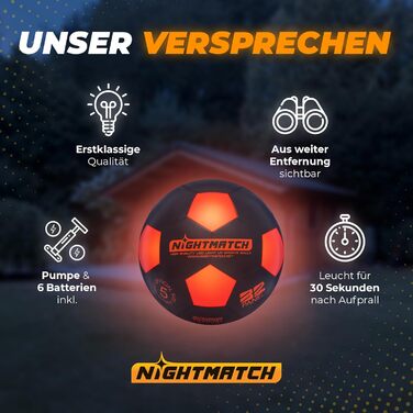 LED футбольний м'яч NIGHTMATCH, розмір 5, водостійкий, світиться для гри вночі, для дітей і дорослих, комплект з насосом і додатковими батарейками