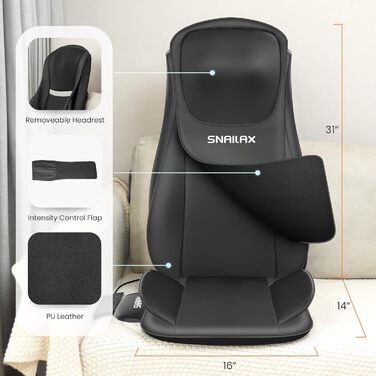 Масажне крісло Snailax Shiatsu з підігрівом, XL. Масажер для спини, шиї, плечей з компресією та вібрацією. Ідеальний подарунок.