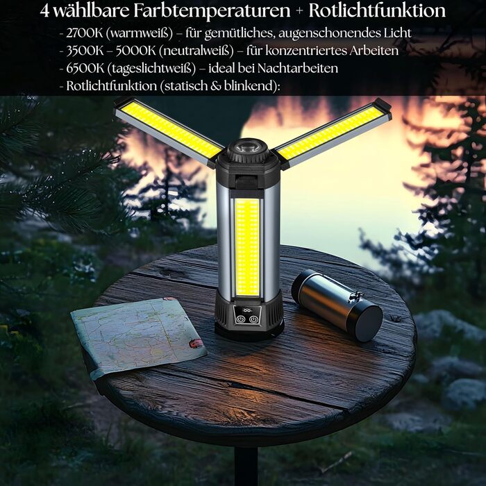 Багатофункціональний ліхтар 12 в 1 з LED, акумулятором, магнітом та телескопічною штангою: ліхтар для кемпінгу, ліхтарик, робочий ліхтар для майстерні, powerbank – для саду, відпочинку на природі та не тільки