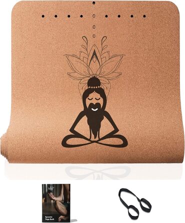 Преміум йога мат з корку Spoonie Yoga® з натурального каучуку - екологічний, неслизький, без шкідливих речовин, з ремінцем для перенесення | для йоги, пілатесу, фітнесу | 4 мм товщина
