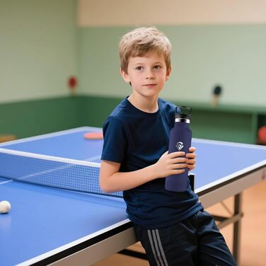 Термофляга 500 мл, нержавіюча сталь, з соломкою, без BPA, подвійна ізоляція, для води, термокружка, витримує газовані напої, темно-синій