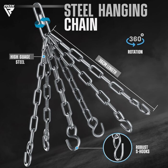 RDX Боксерський мішок Boxen Body Boxsack з рукавичками та сталевим ланцюгом, мішок для боксу Maya Hide, для кікбоксингу, MMA, муай-тай, карате, чорний, не наповнений