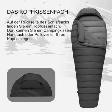 Спальний мішок Mumienschlafsack Norskskin Ultralight 205 Grau - екстремальний (-6°C), з'єднується, з кишенею для подушки, лівий блискавка