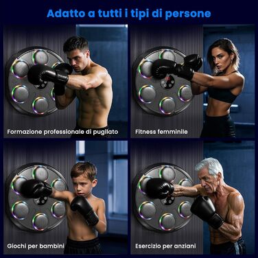 Музична боксерська машина з LED-підсвіткою та Bluetooth, 12 швидкостей та режимів, для дорослих та дітей, чорна