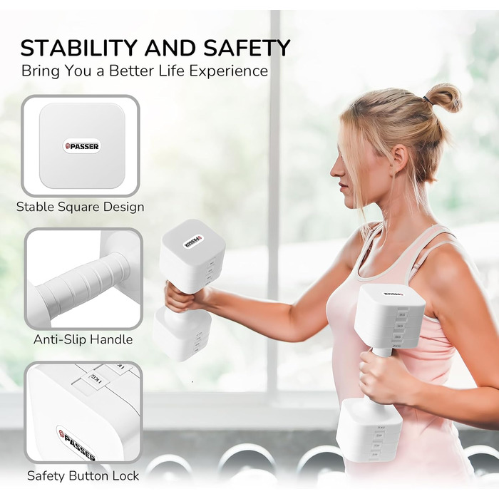 Набір гантелей 20 кг, регульовані, 5-в-1, для фітнесу, дому, силових тренувань, білий