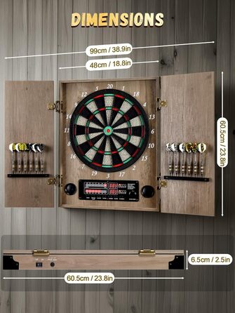 Електронний дартс Dartscheibe з шафою та 12 дротиками: Професійний E-дартс з дерев'яними дверцятами та режимом Cricket