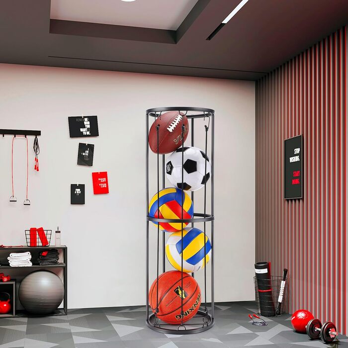 Стійка для баскетбольного м'яча на 2 яруси з 3 мотузками, органайзер для спортивних м'ячів, настінний тримач, для гаража, баскетболу, футболу