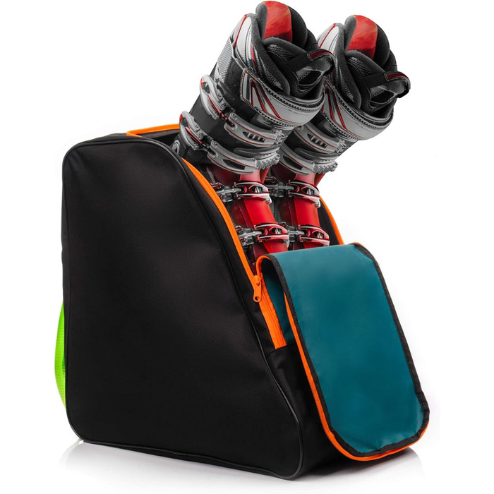 Чохол для лижних черевиків Meteor 42x42x30 см - рюкзак для лиж, черевиків, шолома та аксесуарів. Міцний, водостійкий, з поліестеру 600D, з ручками, для зберігання лижного спорядження. Зелений / Чорний