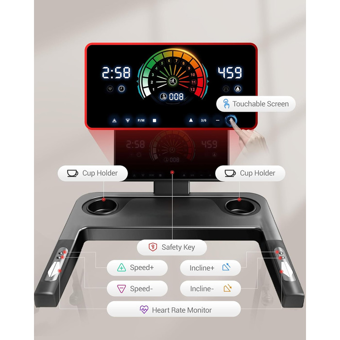 Бігова доріжка UMAY L10: електричний біговий доріжки з нахилом 20%, швидкість до 14 км/год, складний, потужність 3.5 PS, для дому, вантажопідйомність 180 кг